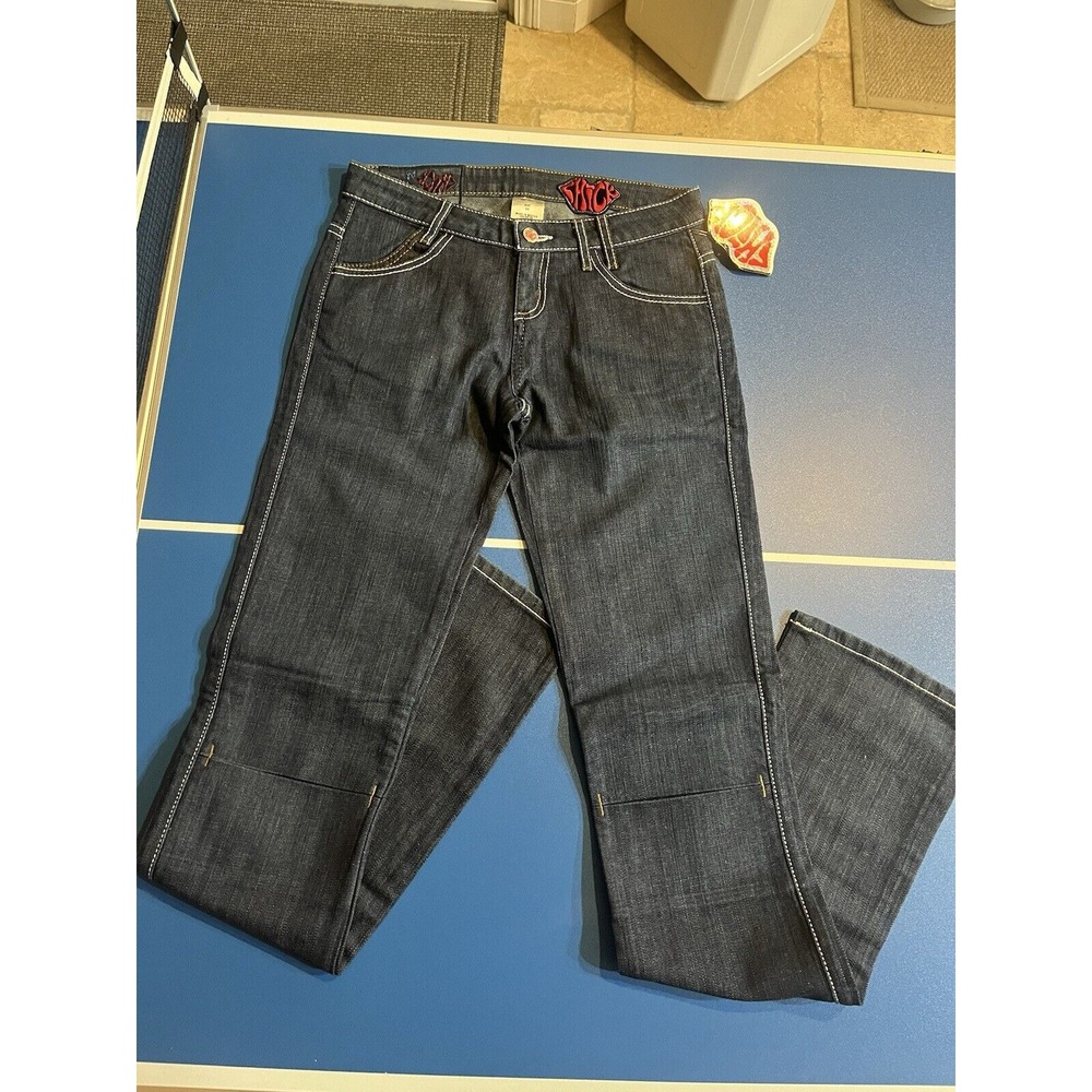 Y2K Chick Nicky Hilton Jeans Size 24 Dark Blue Denim Jeans NWT Grunge‎ Patches